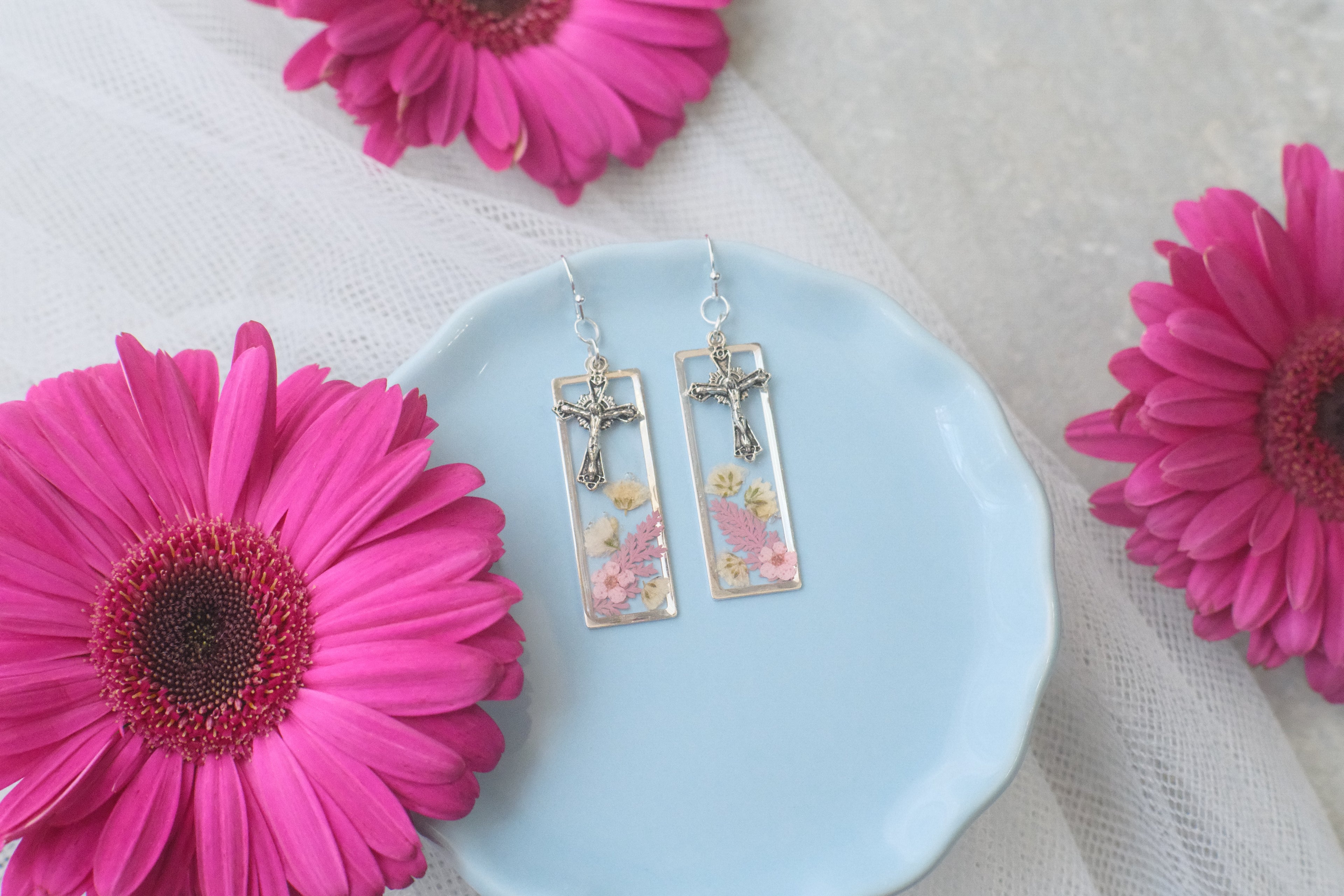 Earrings Silver Cross Wildflowers 1