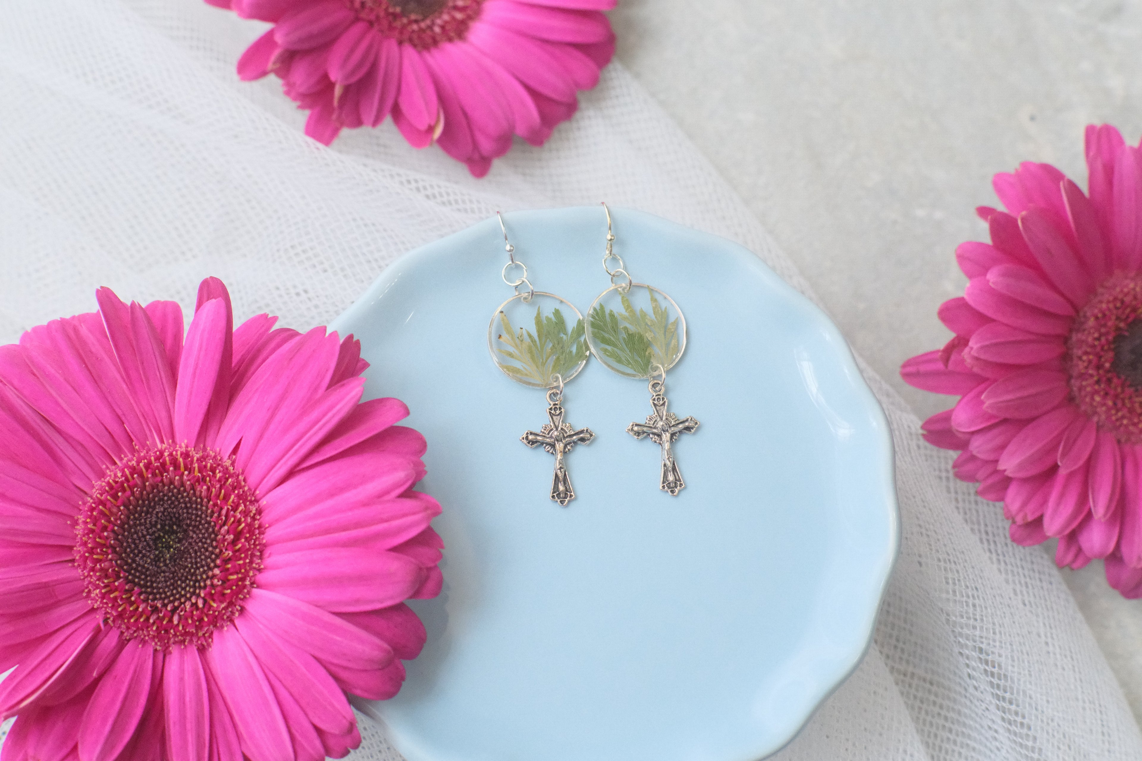 Earrings Silver Cross Wildflowers 3
