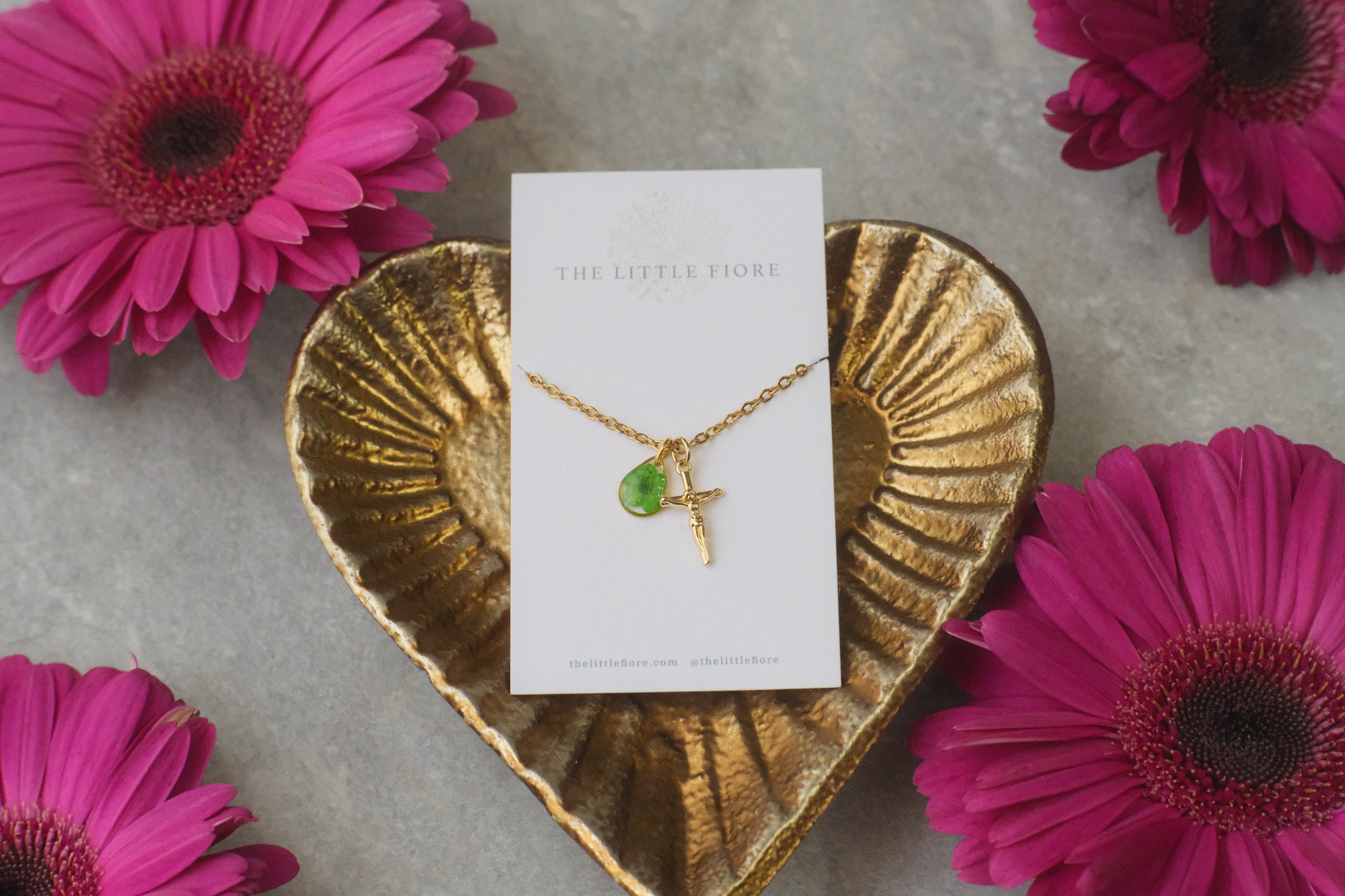 Necklace Gold Cross Green