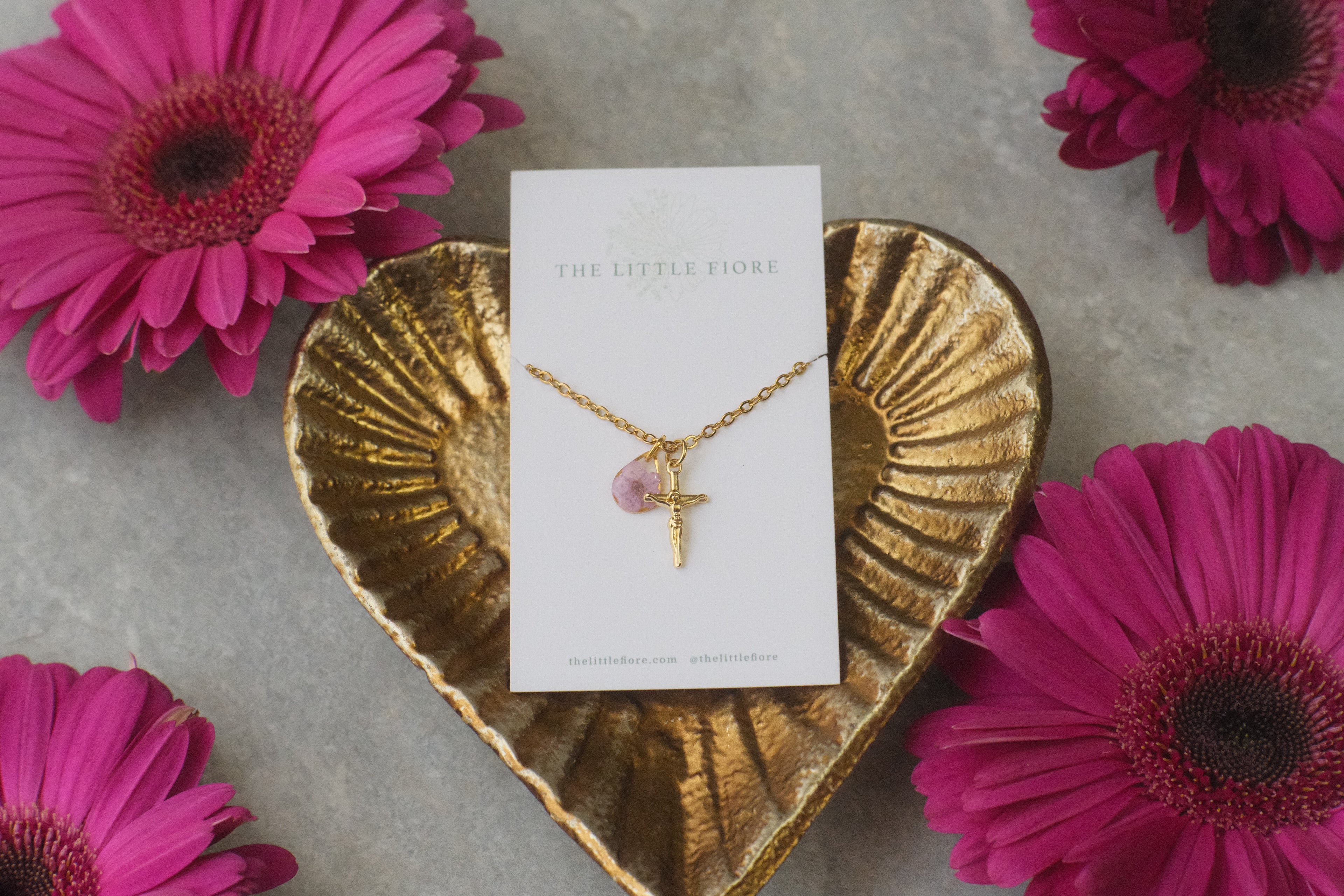 Necklace Gold Cross Lavender 2