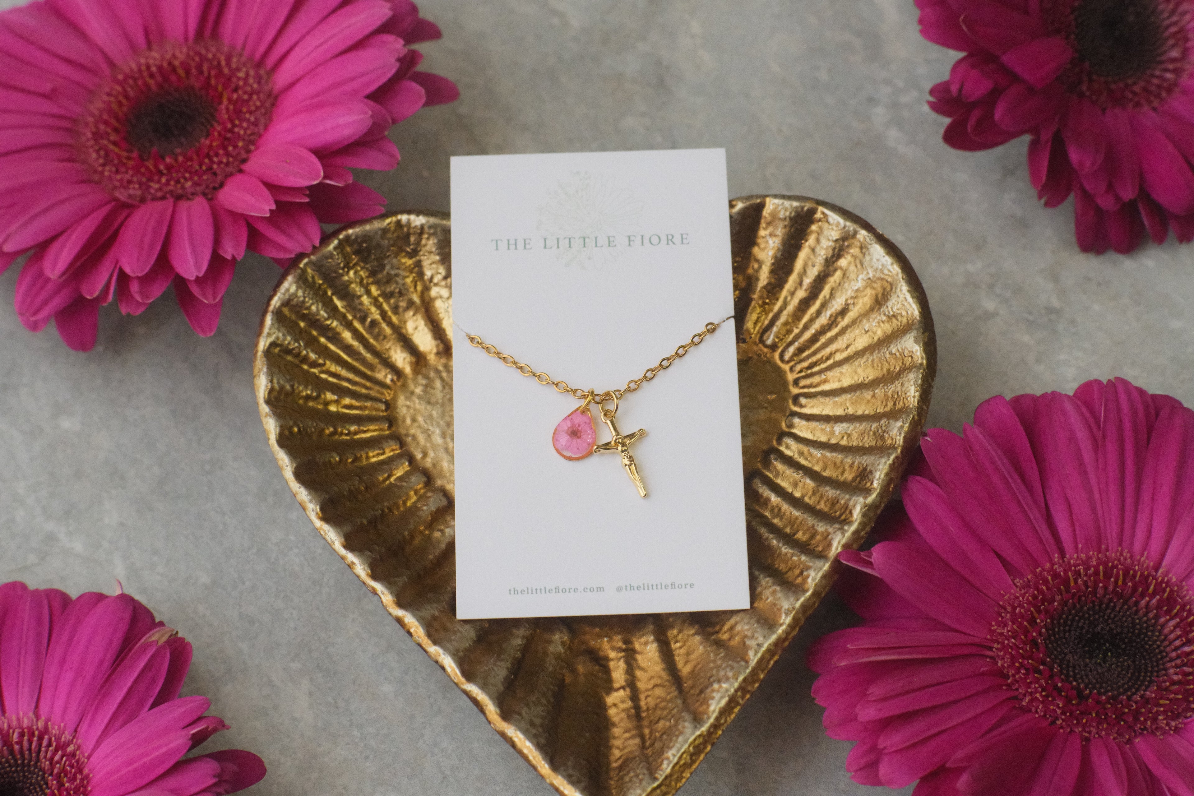 Necklace Gold Cross Pink