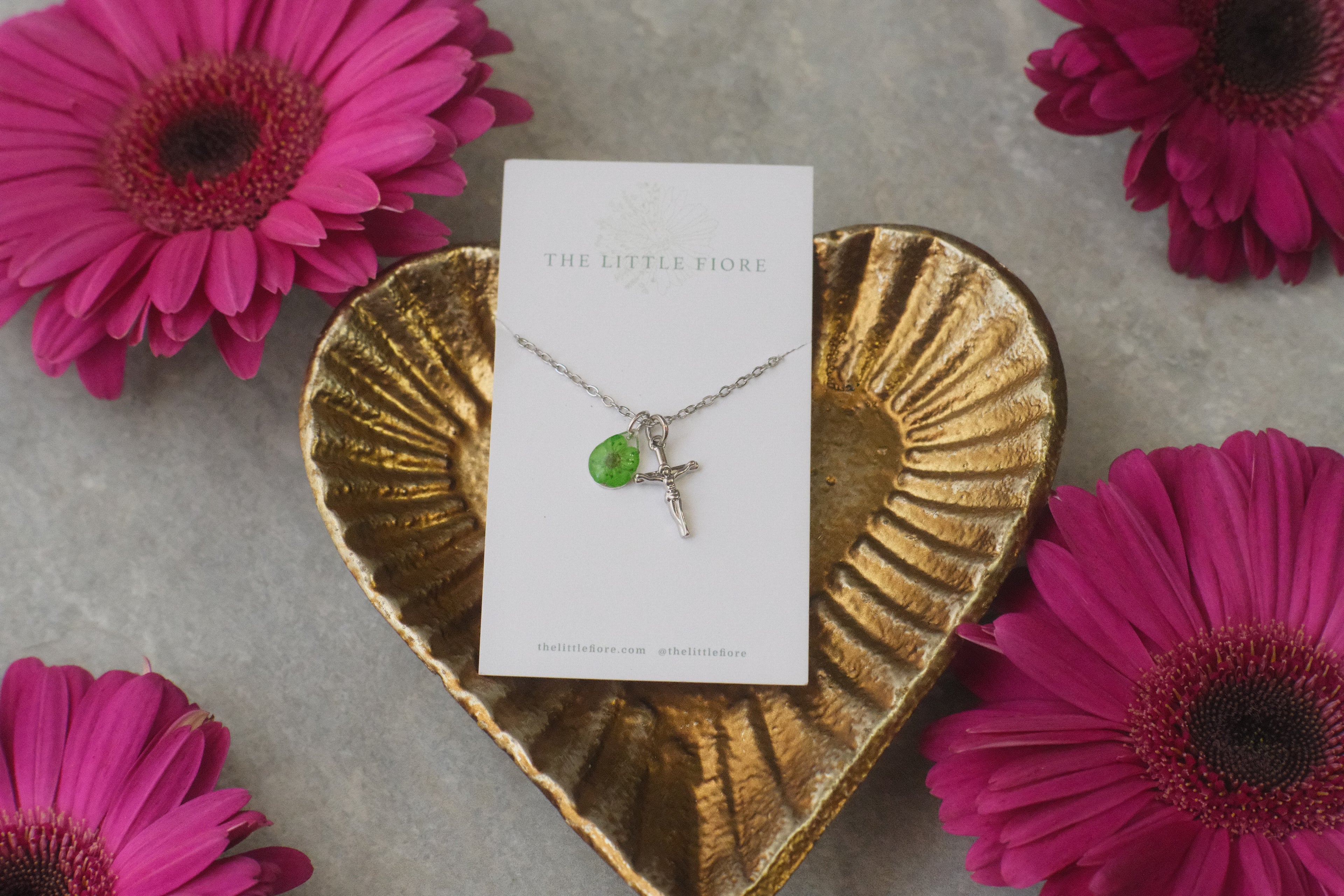 Necklace Silver Cross Green