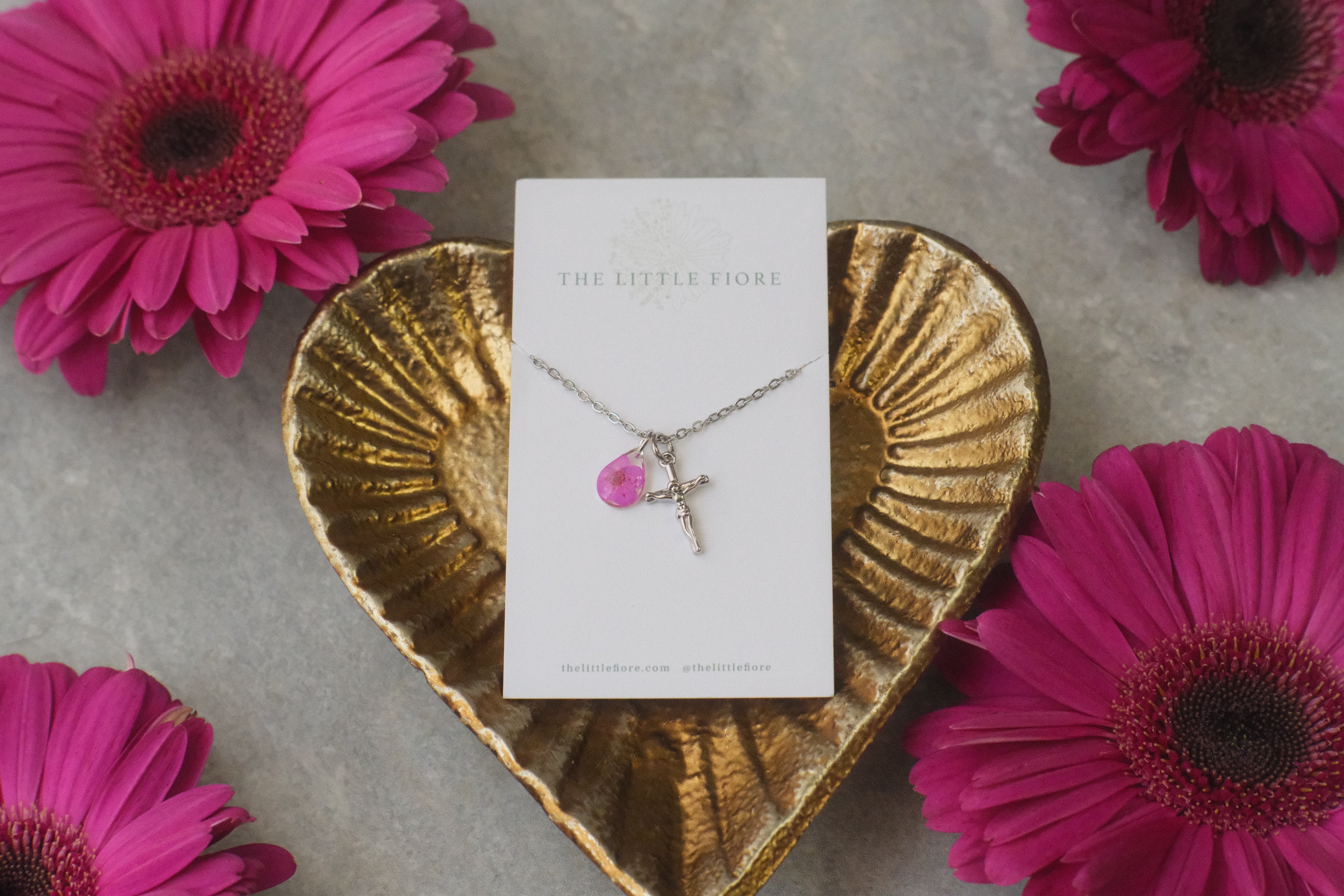 Necklace Silver Cross Magenta
