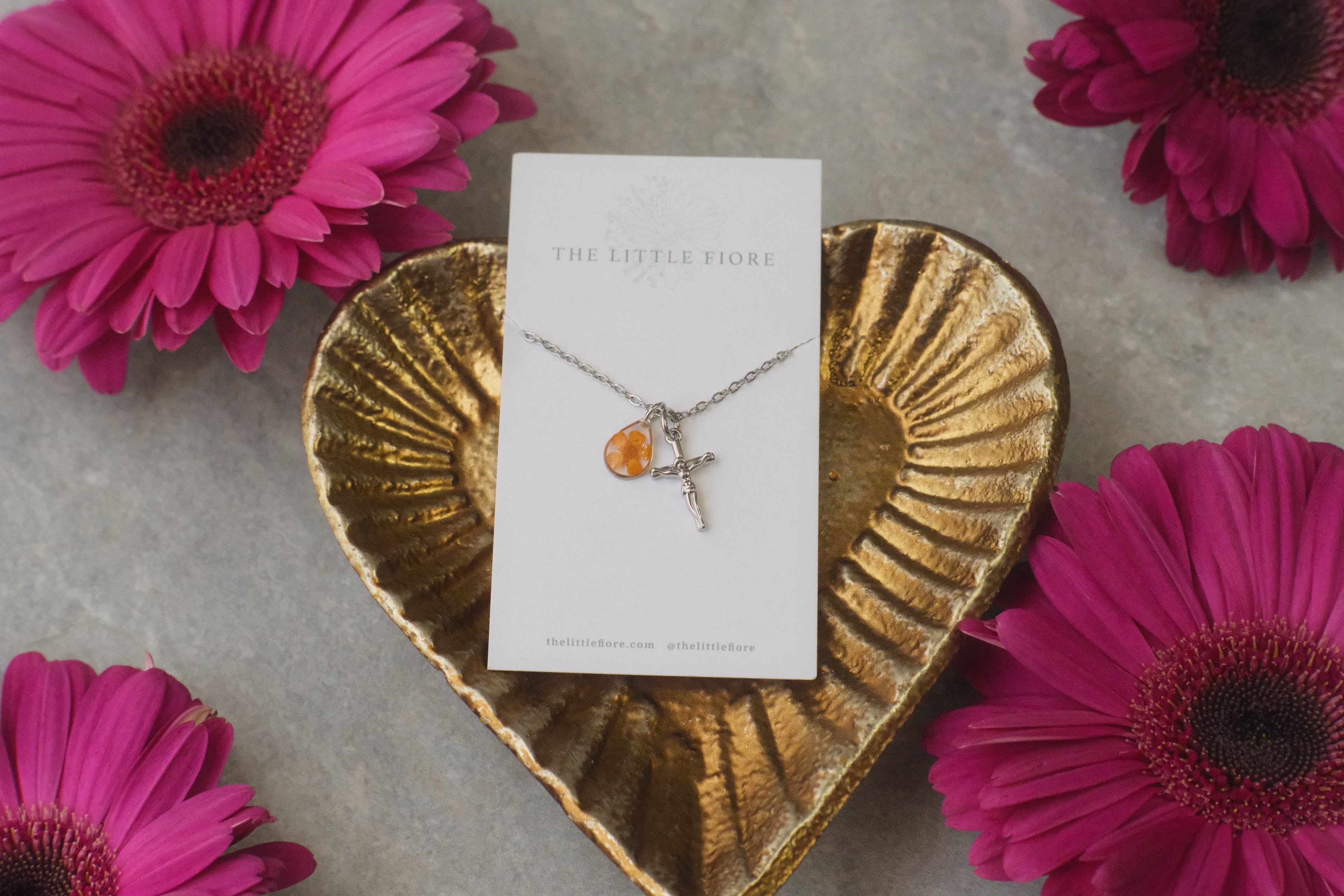 Necklace Silver Cross Orange