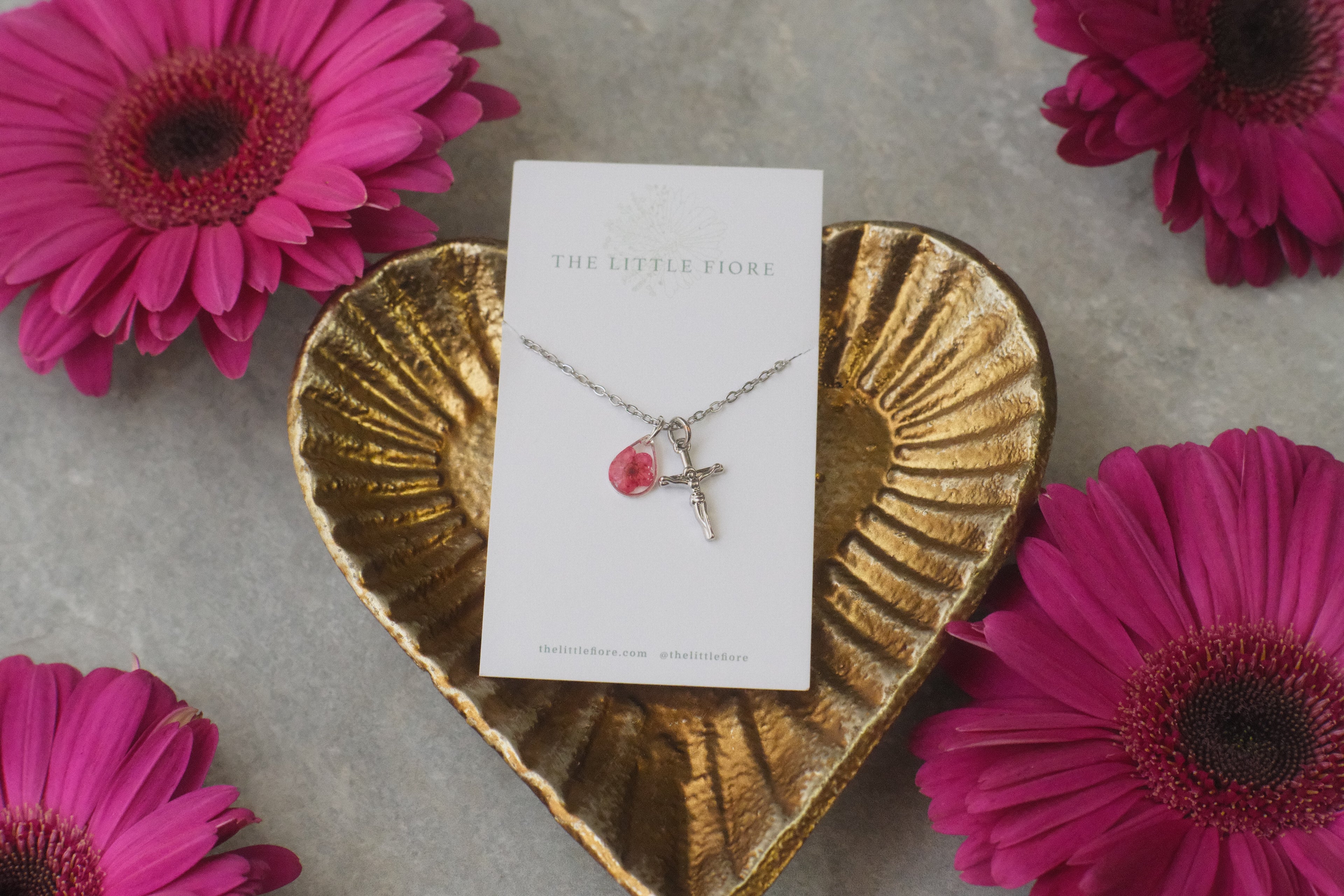 Necklace Silver Cross Red