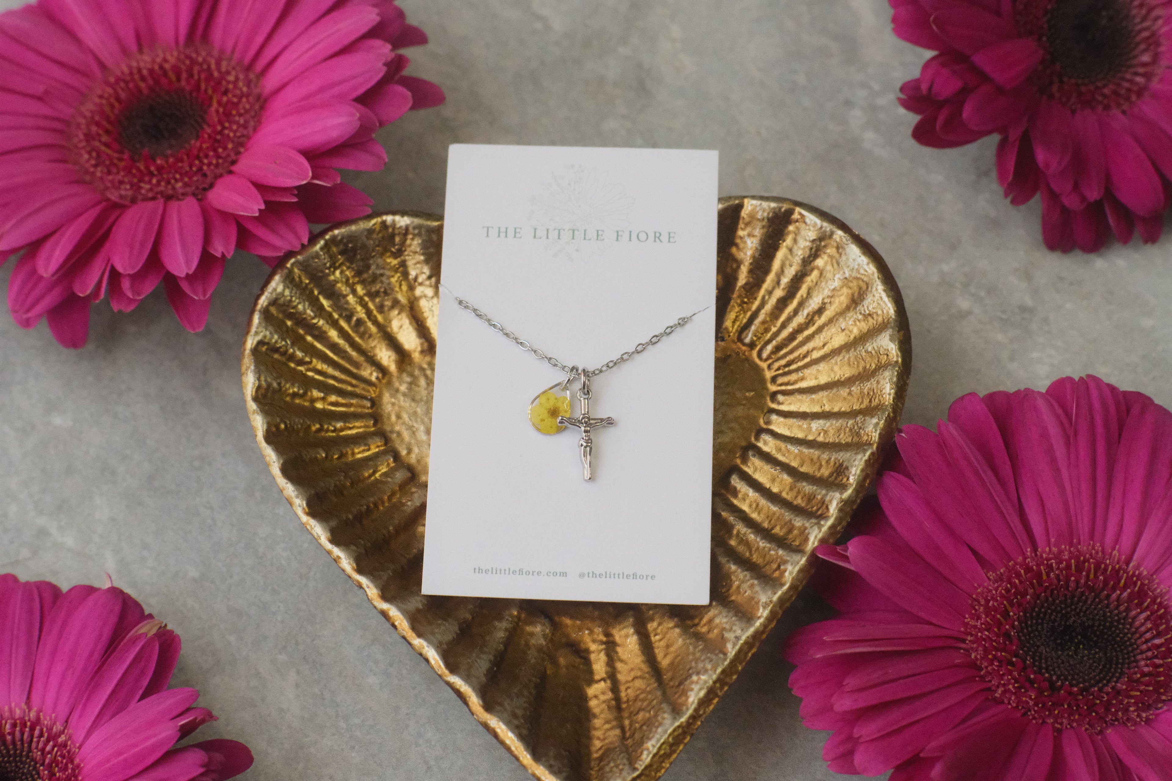 Necklace Silver Cross Yellow